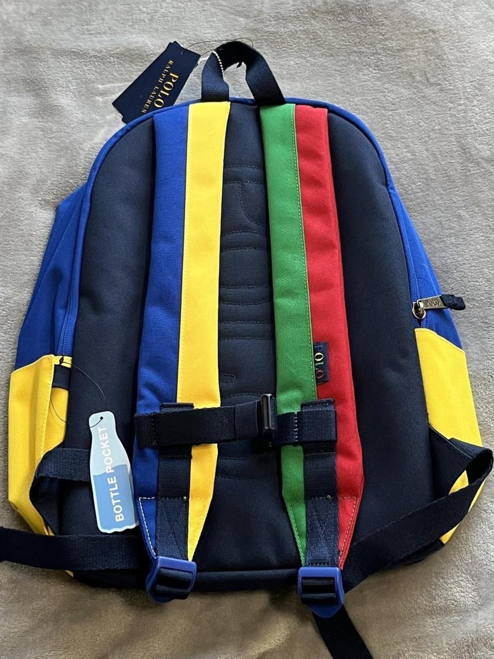 Polo by Ralph Lauren Navy Backpack with Yellow, Blue, Green, Red Color blocks